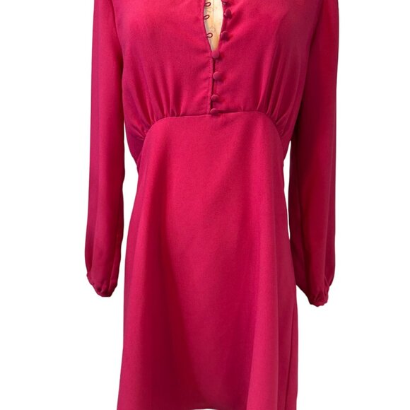 ZARA M Vintage-Inspired Fuchsia Dress Button Front & Long Sleeves - Picture 2 of 15